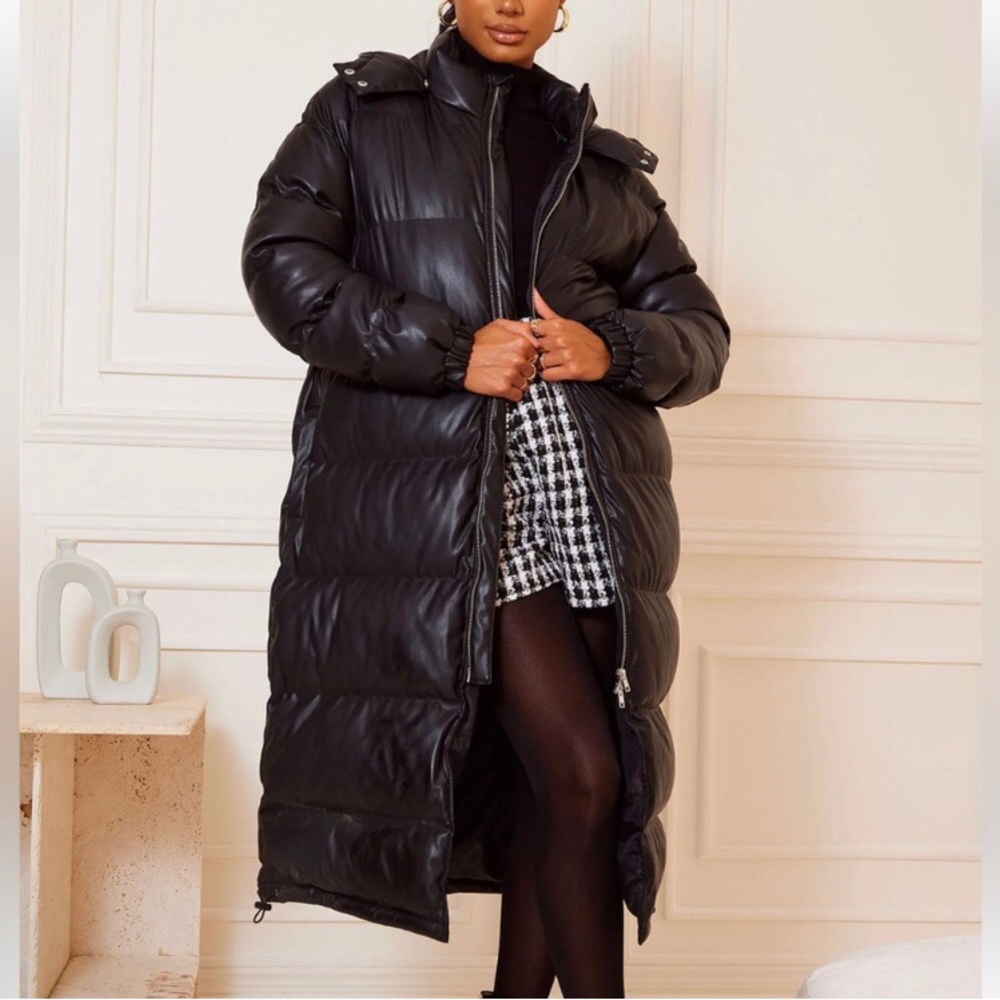 Fashion Nova Above Status Puffer Coat S small faux vegan leather - Picture 9 of 16